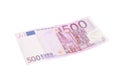 Top view closeup of a 500 euro money banknote isolated on a white background Royalty Free Stock Photo