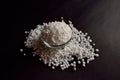 Top View of Closeup Pearls or white sago seeds balls in a Transparent Glass Bowl On isolated Black Background