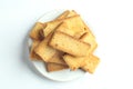 Top view closeup of piled rectangular pieces of bread on a plate Royalty Free Stock Photo