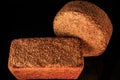 top view closeup round and rectangular rye bread