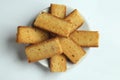 Top view closeup of stacked rectangular pieces of bread on a plate Royalty Free Stock Photo