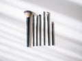 Top view closeup of various professional female cosmetics brushes for makeup . Cosmetic brush Royalty Free Stock Photo