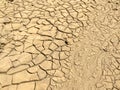 Top view closeup weathered texture and background of arid cracked ground. Broken dried mud from arid problem. Global warming Royalty Free Stock Photo