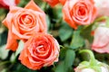 Closeup of wedding pink roses flower bouquet on blurry background Royalty Free Stock Photo