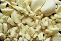 Top view of coarsely chopped garlic