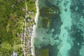 Top view of a coconut tree lined beach buffered with mangroves at Pangangan Island, Calape, Bohol, Philippines Royalty Free Stock Photo