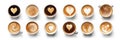 Top view, coffee cup assortment with heart sign top view collection isolated isolated on white background. Generative ai Royalty Free Stock Photo