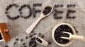 Top View Coffee Ingredients Concept, Text Coffee Bean