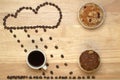 Coffee,muffins and rain from coffee beans Royalty Free Stock Photo