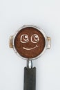 top view of coffee tamper with smiley face Royalty Free Stock Photo