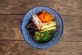 Top view on cold japanese hiyashi chuka ramen