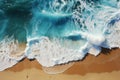 Top view of cold oceanic wave on beach shore ocean azure blue warm water with foam tide surf sea breeze beautiful nature