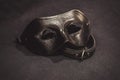 Top view of collar and black mask on black textile background Royalty Free Stock Photo