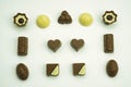 Top view of a variety of chocolate pralines for ValentineÃÂ´s day