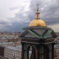 Top view from the colonnade of St. Isaac`s Cathedral on the tower and the city. Saint-Petersburg, Russia. Square photo Royalty Free Stock Photo