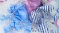 clothes soak in powder detergent water dissolution. Laundry concept