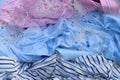 Color clothes soak in powder detergent water dissolution. Laundry concept