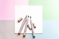 Top view of color painting markers on the office creative art layout concept with soft colours d Royalty Free Stock Photo