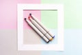 Top view of color painting markers on the office creative art layout concept with soft colours d Royalty Free Stock Photo