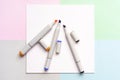 Top view of color painting markers on the office creative art layout concept with soft colours d Royalty Free Stock Photo