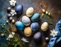 Colored Easter eggs on dark grunge background Royalty Free Stock Photo