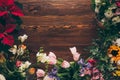 top view of colored flowers on table