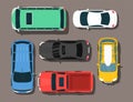 Top view colorful car toys pickup automobile transport wheel transportation design auto vector illustration. Royalty Free Stock Photo