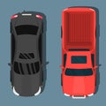 Top view colorful car toys pickup automobile transport wheel transportation design auto vector illustration.