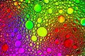 Top view on a colorful drops of oil on the water. Rainbow or spectrum colored circles, ovals Royalty Free Stock Photo