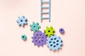 Top view of colorful gears. Corporate work and modern business process concept