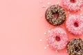 Top view of colorful glazed donut swith sprinkles, copy space Royalty Free Stock Photo