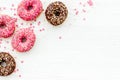 Top view of colorful glazed donut swith sprinkles, copy space Royalty Free Stock Photo