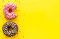 Top view of colorful glazed donut swith sprinkles, copy space Royalty Free Stock Photo