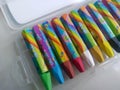 top view colorful oil pastels in a plastic box Royalty Free Stock Photo