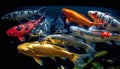 Top view of colorful school koi fishes in clear water. AI generative Royalty Free Stock Photo