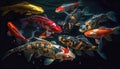 Top view of colorful school koi fishes in clear water. AI generative and fish concept Royalty Free Stock Photo