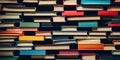 Top view on colorful stacked books. Education and learning concept background