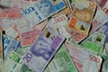 Top view of colorful Swedish krona banknotes