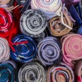 Top view of colorful Tartan fabric in Edinburgh, Scotland