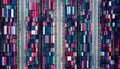 Top view on the colourful containers pilled up in the container terminal Royalty Free Stock Photo
