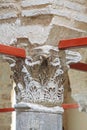 Top view of columin in interior of Yivli Minare Mosque, Antalya, Turkey