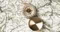 Top view compass top world map. High quality and resolution beautiful photo concept Royalty Free Stock Photo