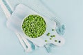 Top view composition with organic frozen vegetables on a light blue background Royalty Free Stock Photo