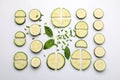 Top view composition with sliced zucchini on white background Royalty Free Stock Photo
