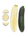Top view composition with sliced zucchini on white background Royalty Free Stock Photo