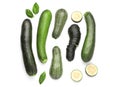 Top view composition with sliced zucchini on white background Royalty Free Stock Photo