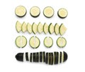 Top view composition with sliced zucchini on white background Royalty Free Stock Photo