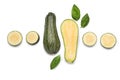 Top view composition with sliced zucchini on white background Royalty Free Stock Photo