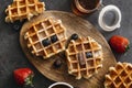 top view composition tasty waffles. High quality beautiful photo concept