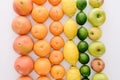 top view of composition of various ripe fruits in rows